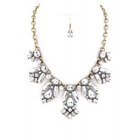 Geo Mix Crystal Stones Statement Necklace Set